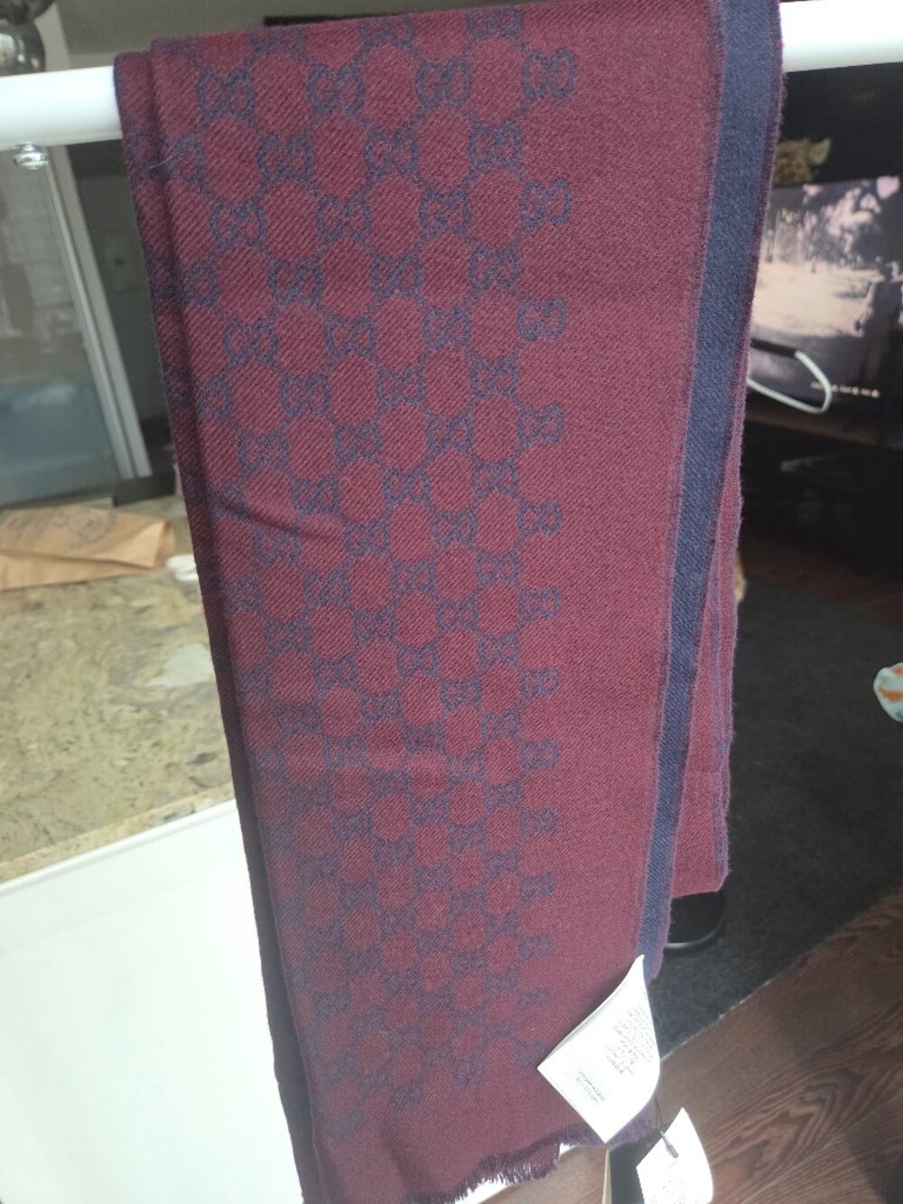 GG wool scarf jacquard bordeaux